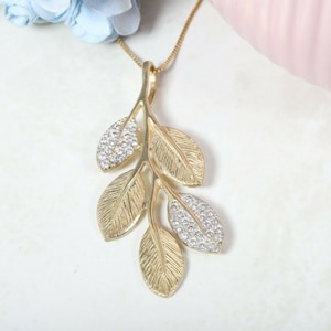 Leaves Necklace, Gold and Diamond Necklace, Nature Necklace, Unique Gold Jewelry, Floral Necklace, Diamond Pendant Necklace, Branch Necklace