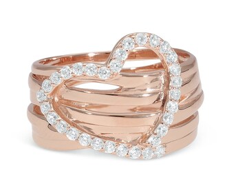 Gold Plated Sterling Silver Heart Ring, CZ Accent