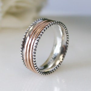 Rose Gold Silver Ring, Spinner Ring, Ring for Women, Silver Spinner Ring, Boho Silver Jewelry, Meditation Ring, Fidget Ring, Spinning Ring