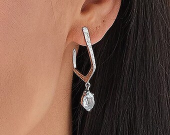 Sterling Silver Gemstone Hoop Earrings, Handmade Dangle Studs