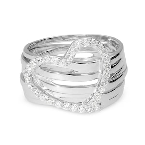 Silver Heart Ring, Silver CZ Ring, Love Ring, Wrap Ring, Statement Ring for Women, Unique Gold Jewelry, Chunky Ring, Heart Band, Wire Ring