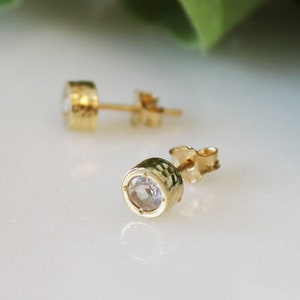 Gold Stud Earrings, Gemstone Studs, Unique Gold Jewelry, 14k Gold Post Earrings, Stud Earrings Women, Tiny Earrings, White Topaz Earrings