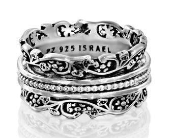 Spinner Ring, Anxiety Ring, Spinner Ring for Women, Boho Silver Jewelry, Sterling Silver Spinner Ring, Meditation Ring, Silver Filigree Ring