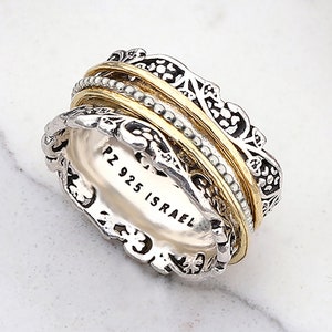 Sterling Silver Vintage Spinner Ring - Anxiety Fidget Spinny Ring - Handmade Jewelry - Made In Israel Filigree Band Ring For Her