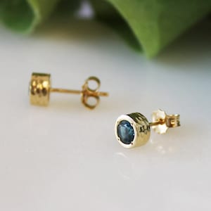 Gold Stud Earrings, Blue Gold Earrings, Blue Topaz Earrings, Unique Gold Jewelry, 14k Gold Post Earrings, Stud Earrings Women, Tiny Earrings