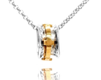 Sterling Silver Cross Spinner Necklace, Gold Plated, Boho Religious Jewelry