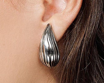 Sterling Silver Teardrop Stud Earrings, Bumby Textured Boho Jewelry