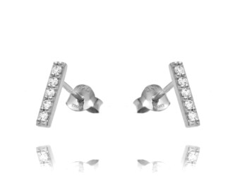 CZ Bar Stud Earrings, Sterling Silver Geometric Jewelry
