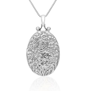 Floral Necklace, Vintage Pendant, Silver Oval Necklace, Boho Silver Jewelry, Necklace for Women, Medallion Necklace, Antique Style Necklace