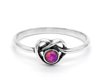 Sterling Silver Pink Opal Heart Ring, Celtic Knot Design
