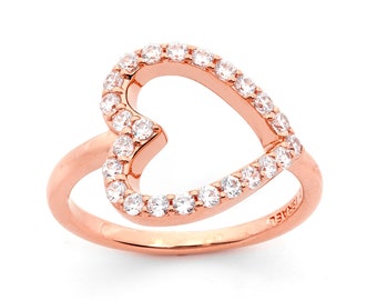 Rose Gold Heart Ring, CZ Sterling Silver Promise Ring