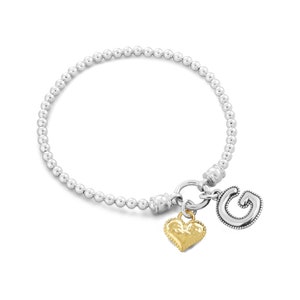Pulsera con inicial, pulsera de cuentas de plata, pulsera para mujer, pulsera apilable, joyería personalizada, pulsera con letras, pulsera personalizada