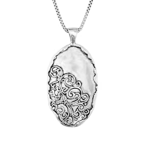 Colar de filigrana, colar de prata para mulheres, colar oval, joias de prata Boho, colar de prata, colar grande, colar de disco