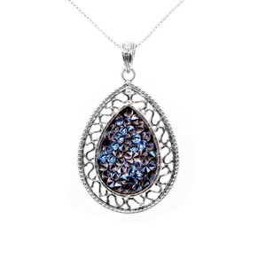 Teardrop Necklace, Silver Blue Necklace, Boho Necklace for Women, Boho Silver Necklace, Boho Silver Jewelry, Quartz Necklace, Drusy necklace