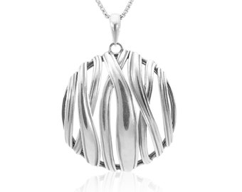 Collier rond, grand collier en argent, collier tissé, bijoux bohèmes en argent, collier pour femme, collier médaillon en argent, collier à rayures