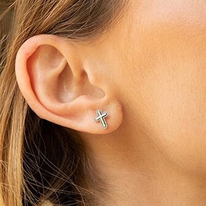 Cross Earrings, Silver Stud Earrings, Cross Studs, Earrings for Women, Unique Silver Jewelry, Small Studs, Tiny Post Earrings, Girl Studs