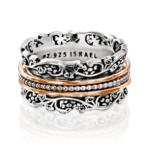 Anillo giratorio, anillo de oro rosa y plata, anillo de filigrana, joyería de plata bohemia, anillo de ansiedad, anillo para mujer, anillo de meditación, anillo antiestrés