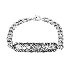Bar Bracelet, Chunky Bracelet, Filigree Bracelet, Curb Bracelet, Boho Silver Jewelry, Cuban Chain Bracelet, Silver Hammered Bracelet