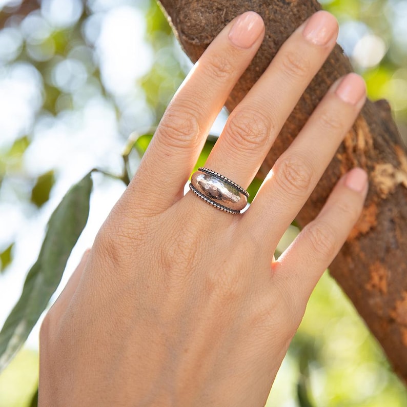 Hammered Sterling Silver Dome Ring, Beaded Boho Statement Ring - Etsy