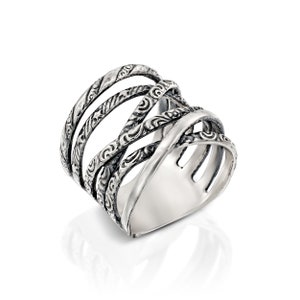 Silver Statement Ring, Wrap Ring, Boho Silver Ring, Wide Band, Boho Silver Jewelry, X Ring, Ring for Women, Chunky Ring, Textured Ring