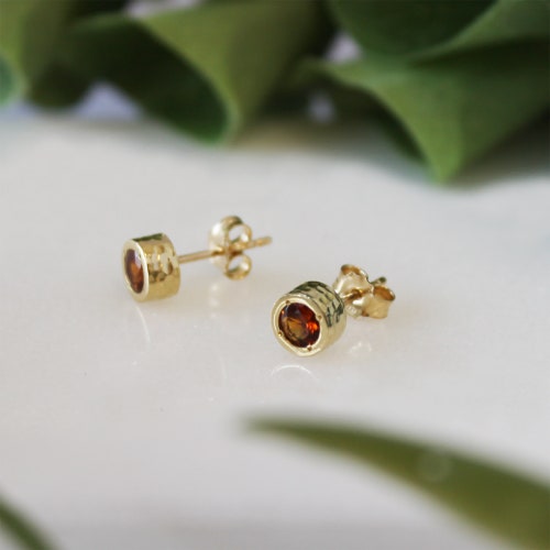 Solid Gold Stud Earrings - Citrine Gemstone Stud Earrings - 14k Gold Post Earrings - Tiny Gemstone Earrings - November Birthstone shops