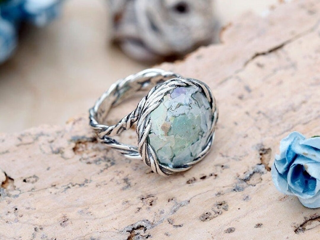 Sterling Silver Roman Glass Ring - Twisted Ring - Vintage Wire Wrapped ...