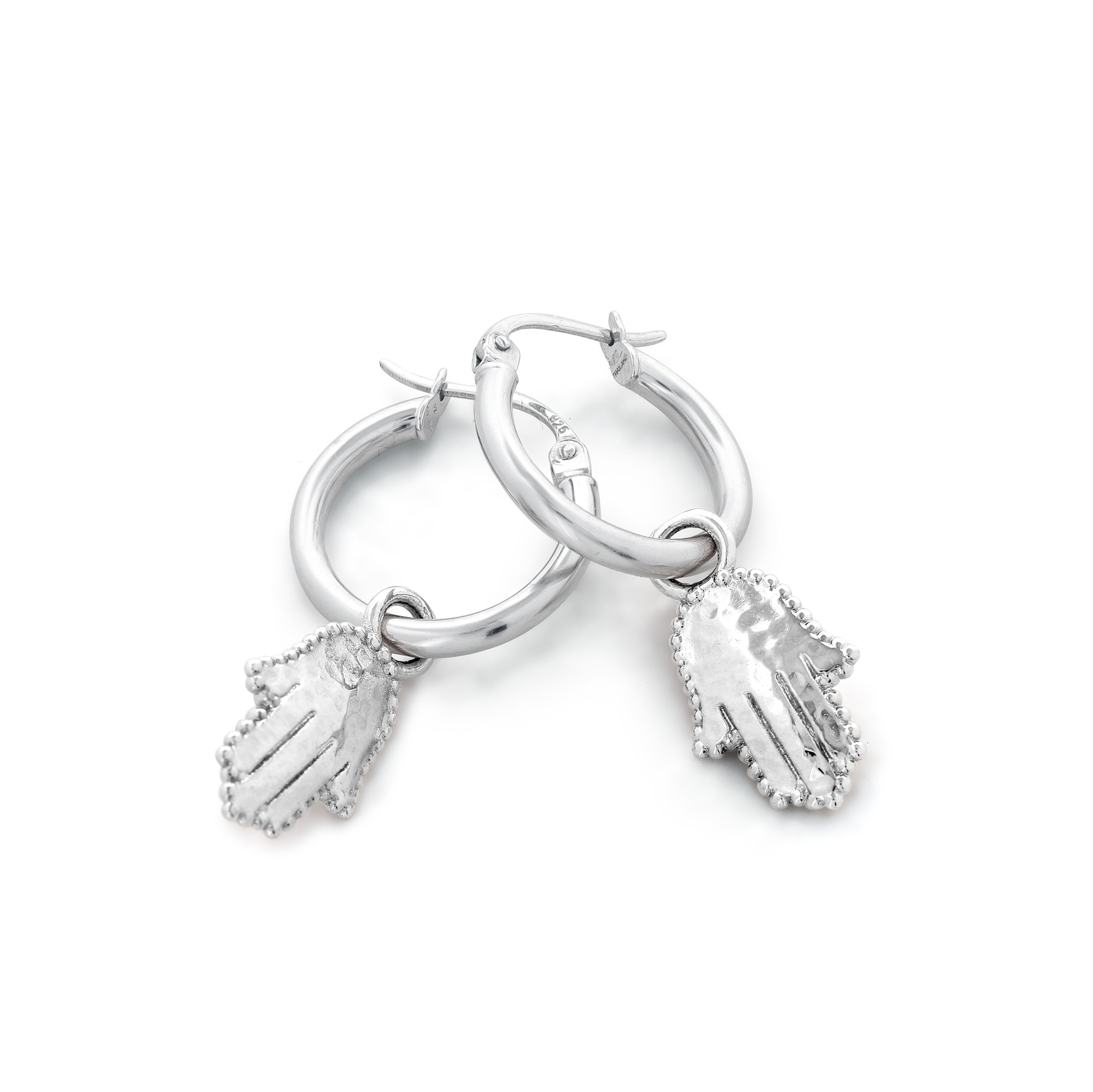 Orecchini a cerchio con mano di Hamsa intrecciata in argento sterling