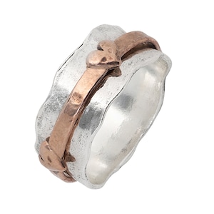 Spinner Ring, Rose Gold Silver Ring, Two Tone Ring, Heart Ring, Anxiety Ring, Ring for Women, Boho Silver Jewelry, Heart Band, Love Ring
