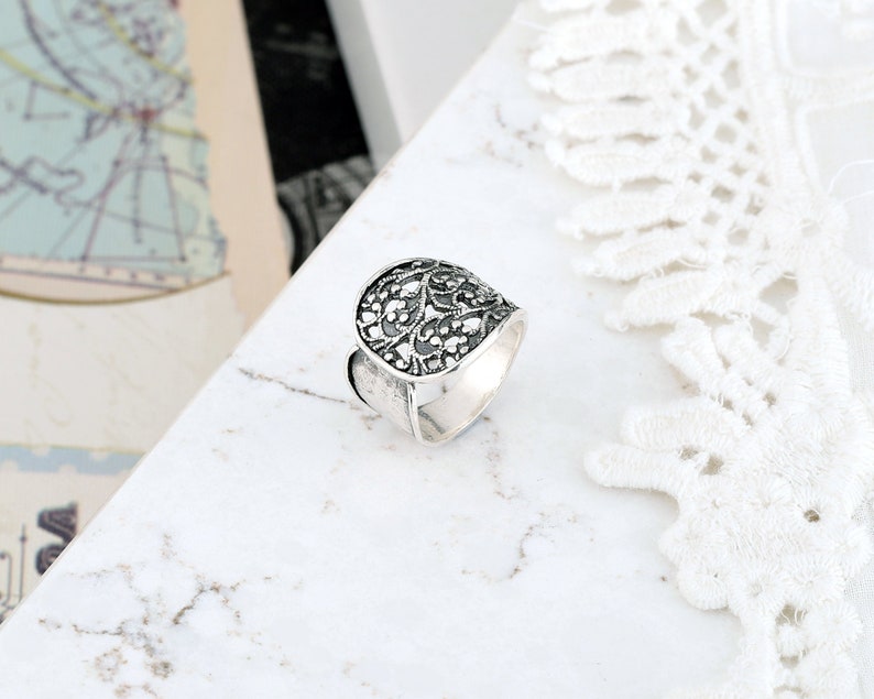 Israeli jewelry Or Paz Vintage Art Deco Filigree Ring Bohemian Silver Ring Victorian Silver Ring Overlap Ring Scroll Ring