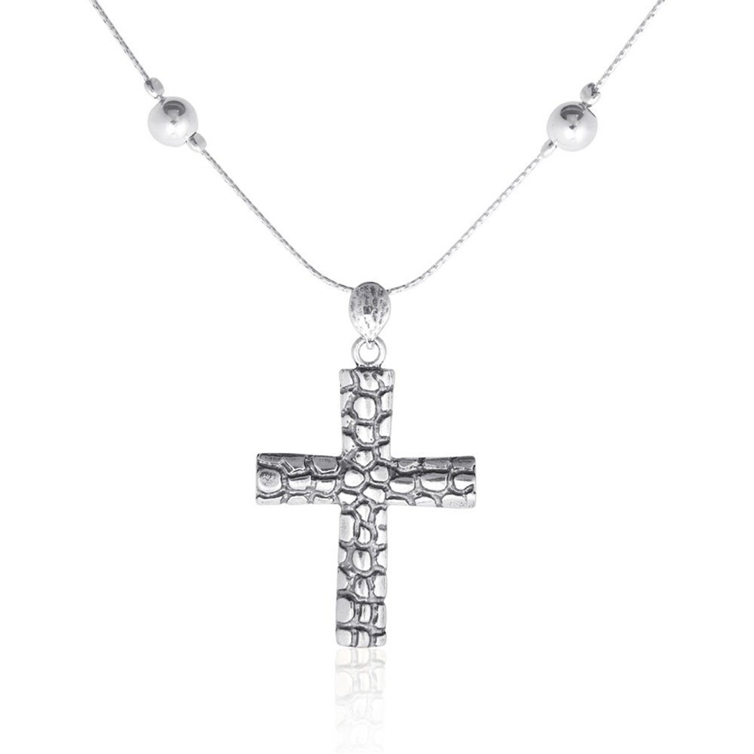 Cross Necklace, Long Silver Necklace, Religious Necklace, Boho Silver