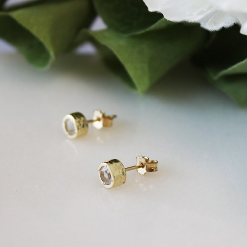 Solid Gold Stud Earrings - Citrine Gemstone Stud Earrings - 14k Gold Post Earrings - Tiny Gemstone Earrings - November Birthstone shops