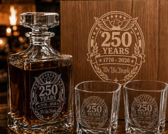 Whiskey Decanter Set, 250 years of freedom fourth of July decor, USA patriotic decor, patriotic gifts, usa 250th anniversary