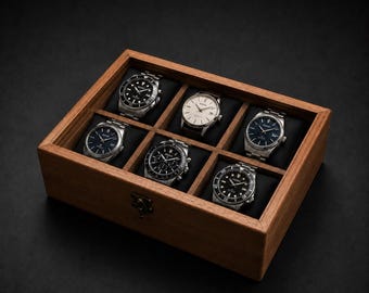 Wooden Watch Box with Transparent Lid 6 Compartments with Cushions Gift BJJTA6P 30X18.5X9.5