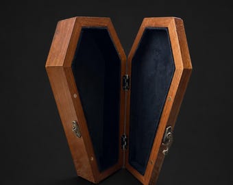 Coffin-Style Teak Wood Jewelry Box with Velvet Interior BCJ 25×13×6.5 cm