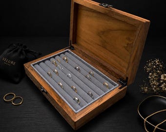 Solid Teak Wood Jewelry Box | Velvet Interior, Antique Hardware, Natural Finish Storage Gift Box