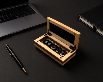 Teak and Pine Wood Jewelry Box – Multipurpose Storage Container (15.5 x 7 x 5.5 cm)