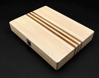 Striped Jewelry Packaging Box in Teak & Pine Wood with Velvet Interior HBPJIB 32X22X4