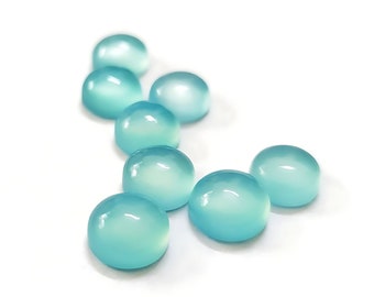 Attractive AAA Quality Aqua Chalcedony Round Cabochon Gemstone 3mm To 30mm Flat Back Loose Gemstone