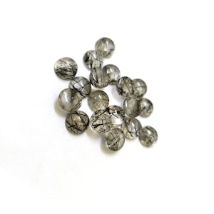 Natural Black Rutile Calibrated Round Shape Cabochon Gemstone 3MM - 12MM Flat Back Loose Gemstone