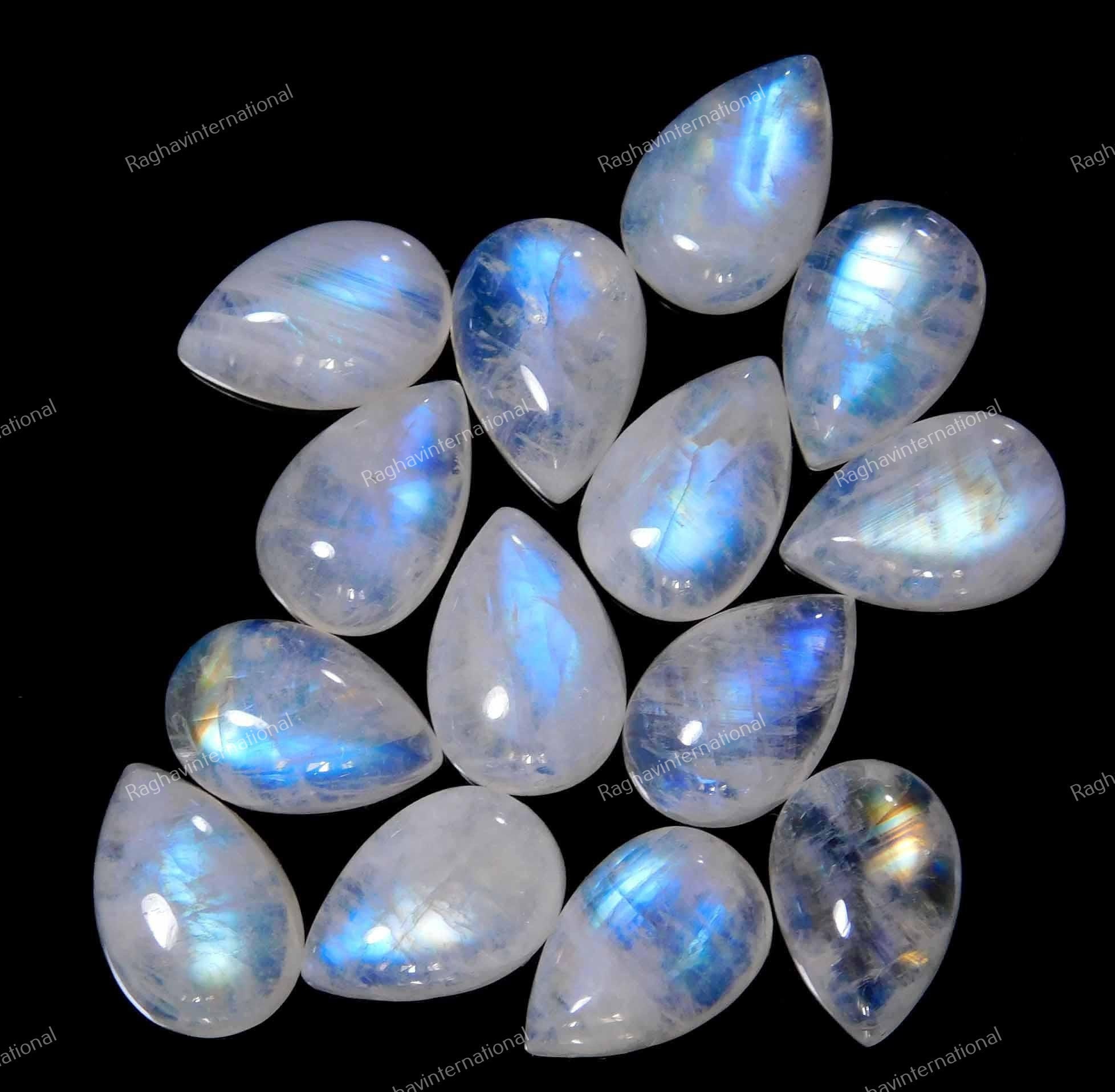 Details about   SALE! GREAT Lot Natural Rainbow Moonstone 12x16 mm Pear Cabochon Loose Gemstone 