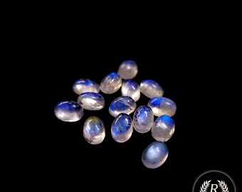 Natuurlijke regenboogmaansteen ovale vorm gekalibreerde cabochon 3 x 5 mm tot 18 x 25 mm losse edelsteen met platte achterkant.