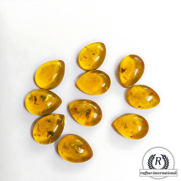 AAA Quality Baltic Amber Pear Shape Cabochon Gemstone 5x7mm To 20x30mm Flat Back Loose Gemstone