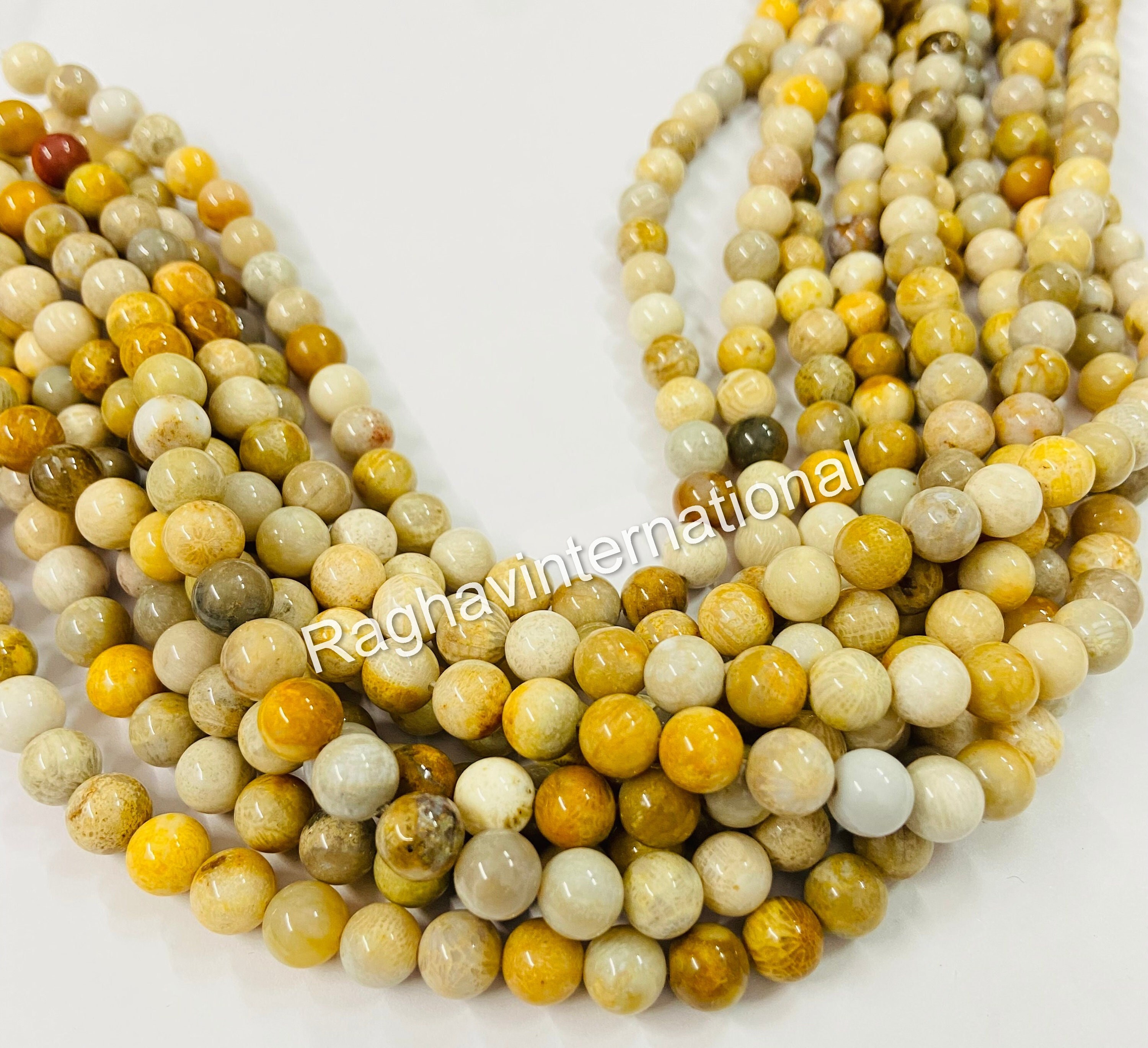 AAA Quality Fossil Coral Smooth Round Beads 6MM,8MM. Genuine Fossil Coral Round Beads 15 Inch Strand Size.