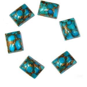 May include: Six turquoise cabochons with copper inclusions. The cabochons are rectangular and have a smooth, polished surface.