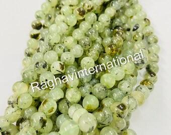 Ronde natuurlijke prehnietkralen 8 mm, streng 15 inch
