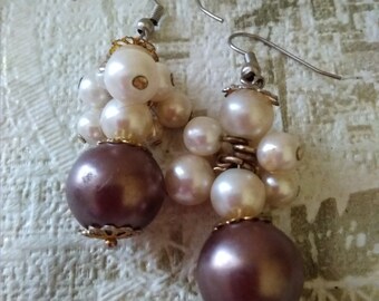 Earrings pearl  White pearls Brown bead Big earrings Art Deco A gift for her Artificial pearls