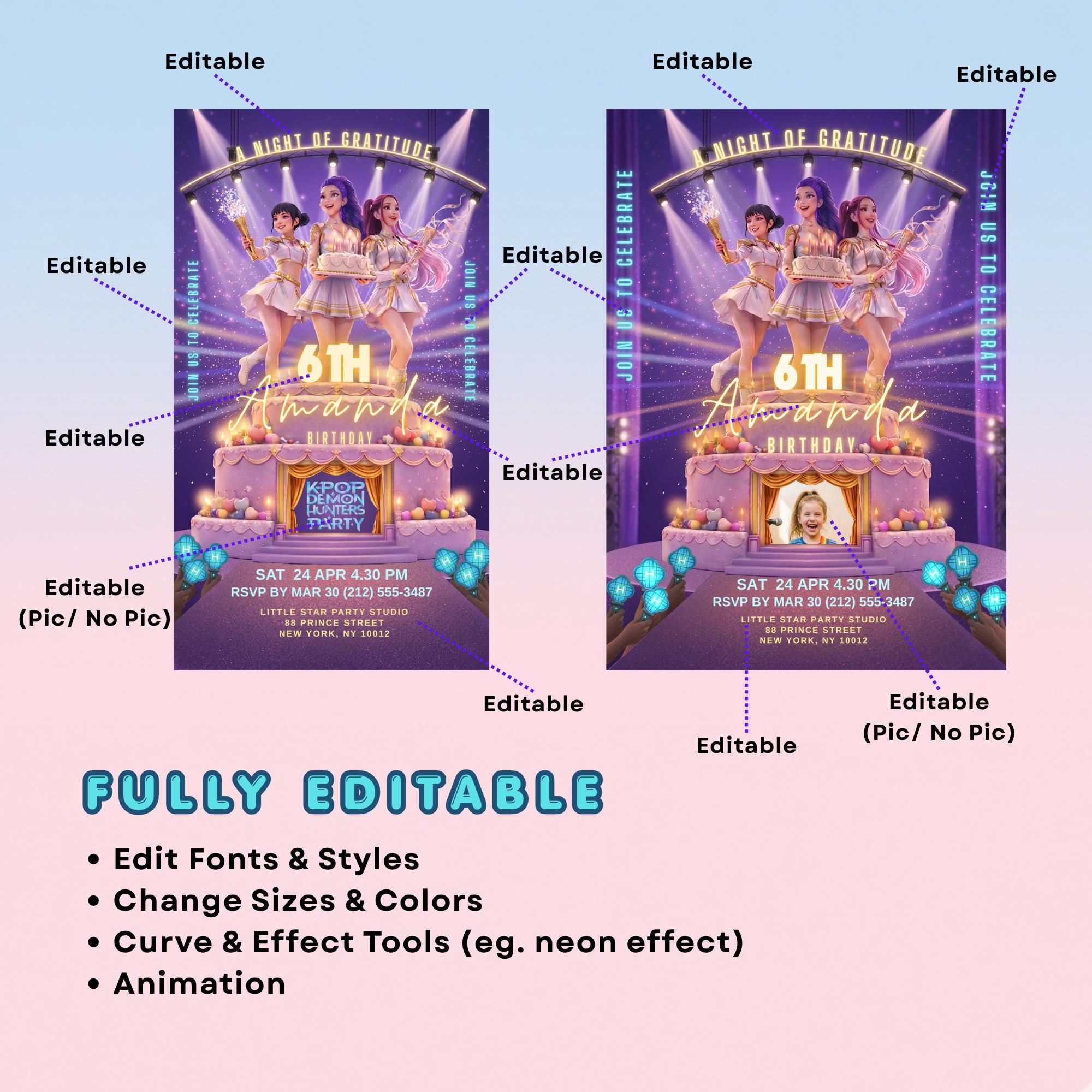K-pop Demon Hunters Birthday Invitation Video, Canva Bundle: VIP Ticket ...