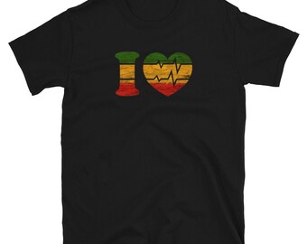 I love Reggae, Ethiopian Heart,  Musik, Puls, One love, Rasta Distressed Unisex T-Shirt