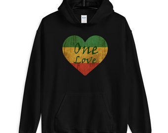 Rasta Hoodie, One Love Rasta, Rastafarian, Jamaica, Distressed Unisex Hoodie
