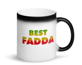 Best Fadda Mug, Rasta Distressed Colors, Jamaica, Rastafarian, Fathers Day Gift Matte Black Magic Mug